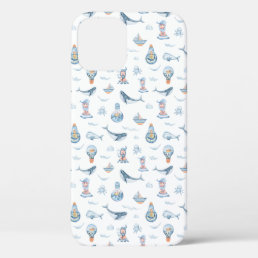 Nautical Whale and Lightbulb Watercolor iPhone 12 Case