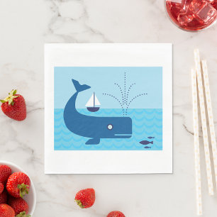 Nautical Whale and Sailboat Ocean Blue Sea Napkins