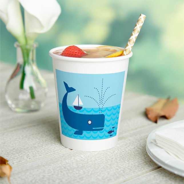 Nautical Whale and Sailboat Ocean Blue Sea Paper Cups (Creator Uploaded)