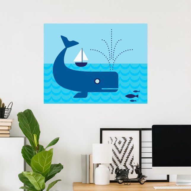 Nautical Whale and Sailboat Ocean Blue Sea Poster (Creator Uploaded)