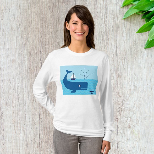 Nautical Whale and Sailboat Ocean Blue Sea T-Shirt (Creator Uploaded)