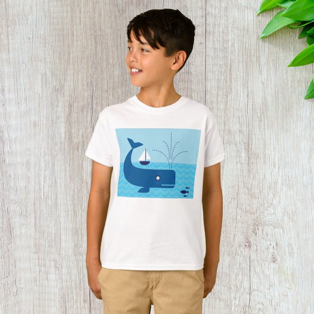 Nautical Whale and Sailboat Ocean Blue Sea T-Shirt (Creator Uploaded)