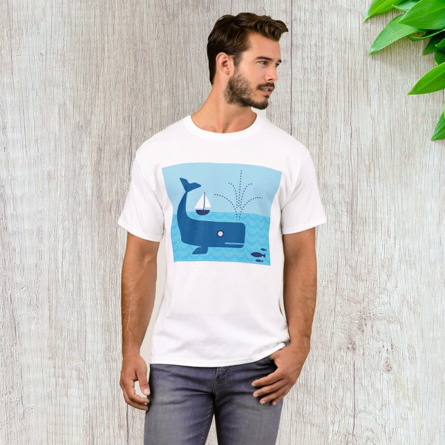 Nautical Whale and Sailboat Ocean Blue Sea T-Shirt (Creator Uploaded)