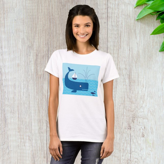 Nautical Whale and Sailboat Ocean Blue Sea T-Shirt (Creator Uploaded)