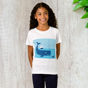 Nautical Whale and Sailboat Ocean Blue Sea T-Shirt