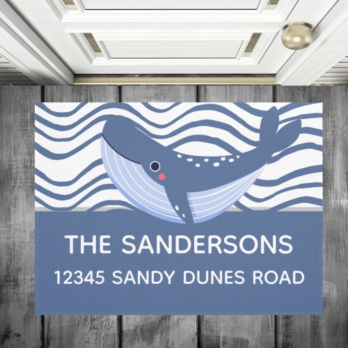 Nautical Whale and waves Gray Blue and White Doormat