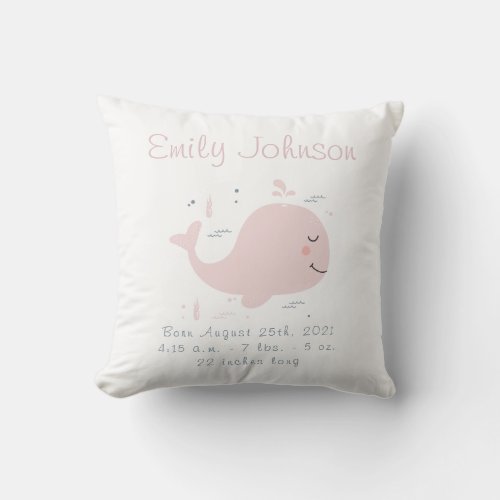 Nautical Whale Baby Birth Announcement Pillow