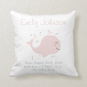 Nautical Whale Baby Birth Announcement Pillow