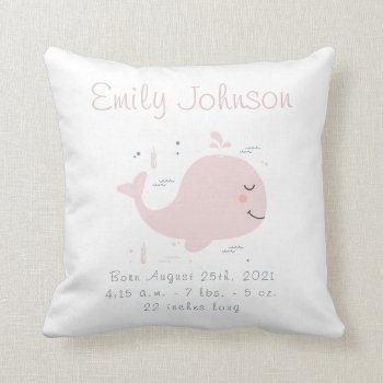 Nautical Whale Baby Birth Announcement Pillow by OS_Designs at Zazzle