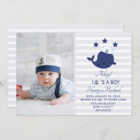 Nautical Whale Baby Boy Birth Announcement