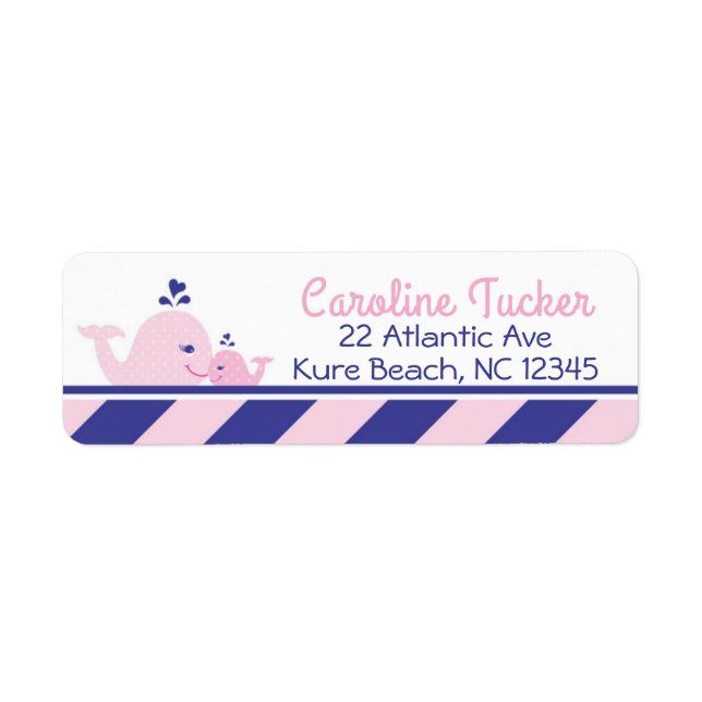 Nautical Whale Baby Shower Address Label pink navy (Front)