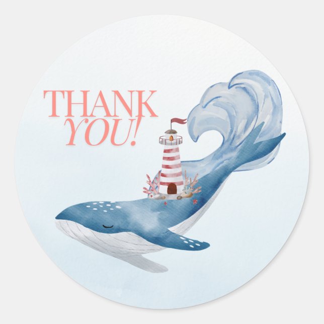 Nautical Whale Baby Shower Favor Thank You Sticker (Front)