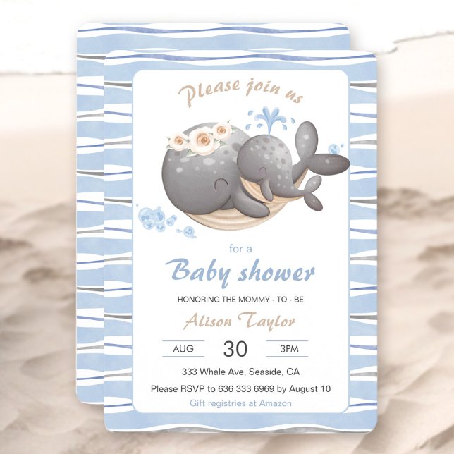 Nautical Whale Baby Shower Invitation (Nautical Whale Baby Shower Invitation)