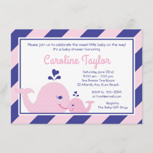 Nautical Whale Baby Shower Invitation pink & navy