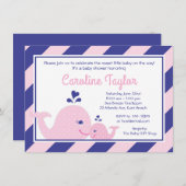 Nautical Whale Baby Shower Invitation pink & navy (Front/Back)