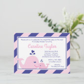 Nautical Whale Baby Shower Invitation pink & navy (Standing Front)