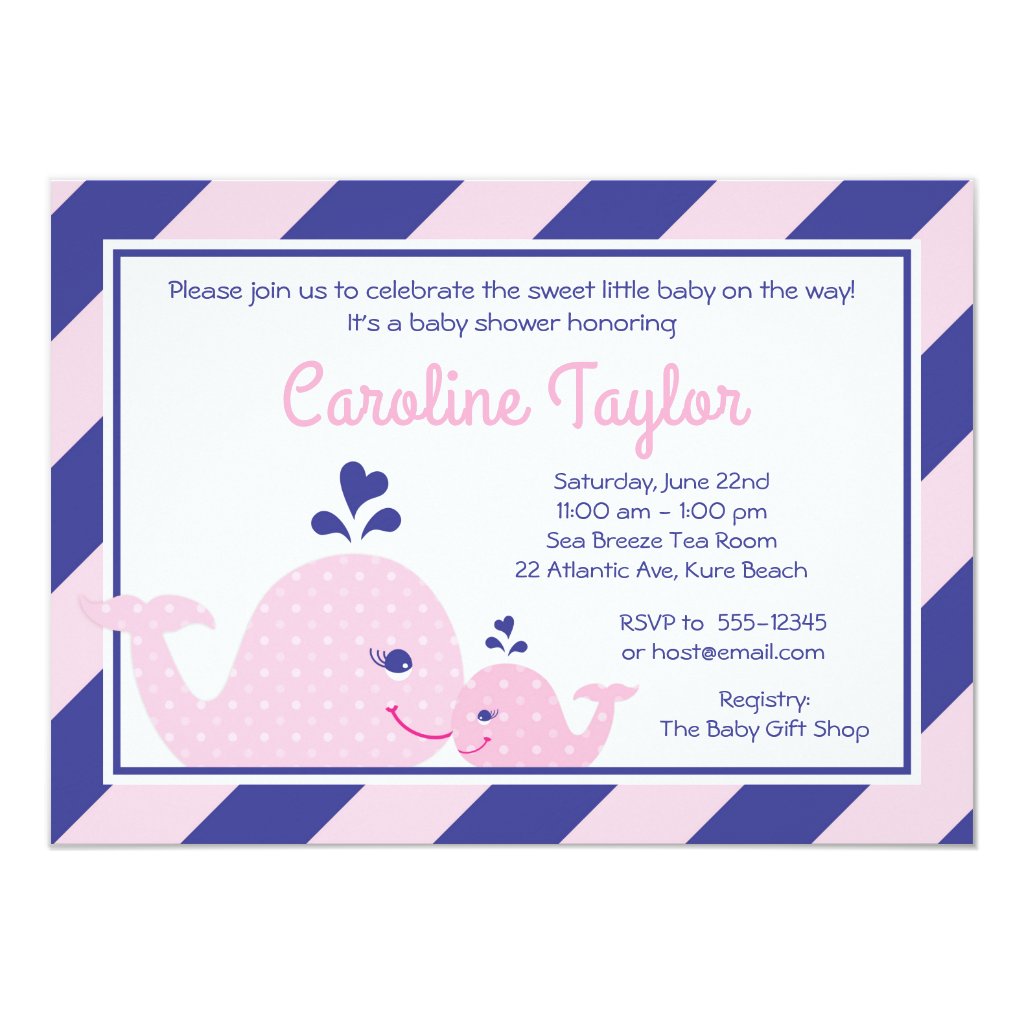Nautical Whale Baby Shower Invitation pink & navy