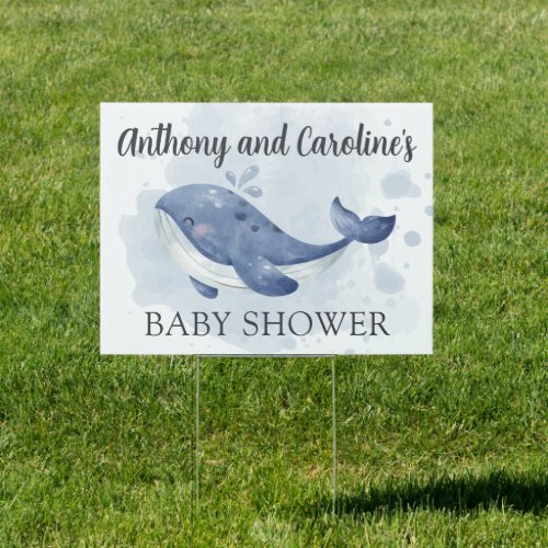 Nautical Whale Baby Shower Outdoor Yard Sign