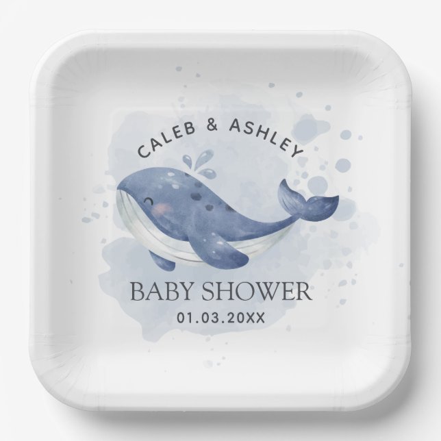 Nautical Whale Baby Shower Paper Plate (Front)