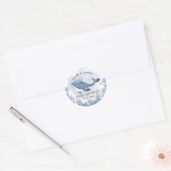 Nautical Whale Baby Shower Sticker Label by PerfectPrintableCo at Zazzle