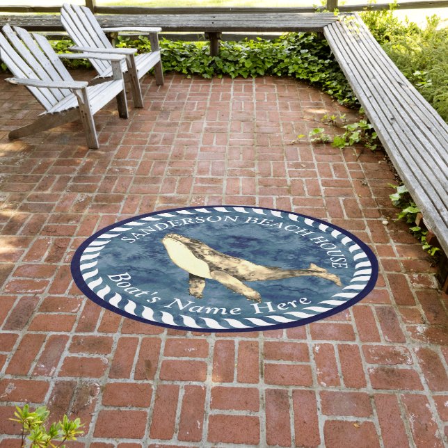 Nautical Whale Beach house round area. Outdoor Rug (Insitu (Outdoor 3))