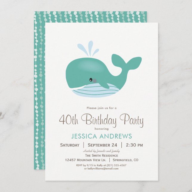 Nautical Whale Birthday Party Invitation (Front/Back)