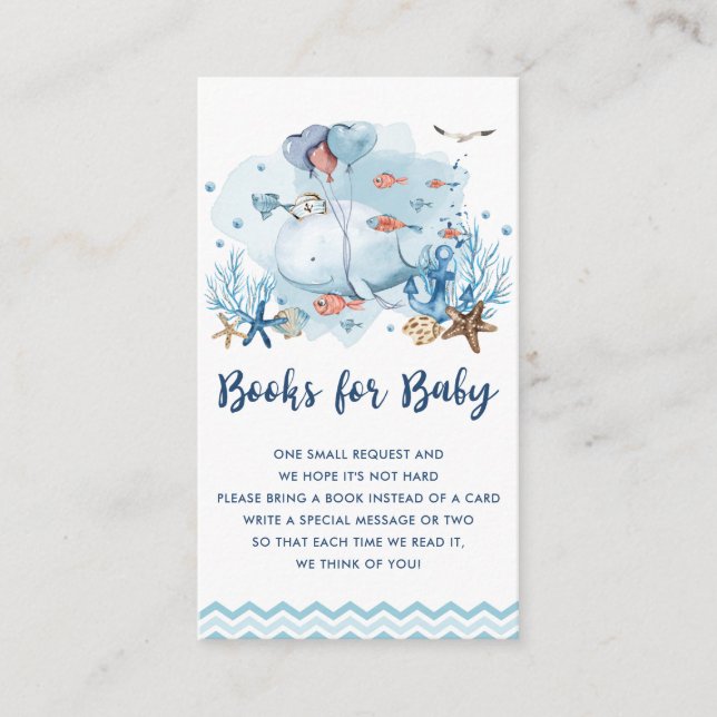 Nautical Whale Blue Baby Shower Bring a Book Enclosure Card (Front)