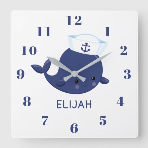 Nautical Whale Blue Boy Nursery  Square Wall Clock