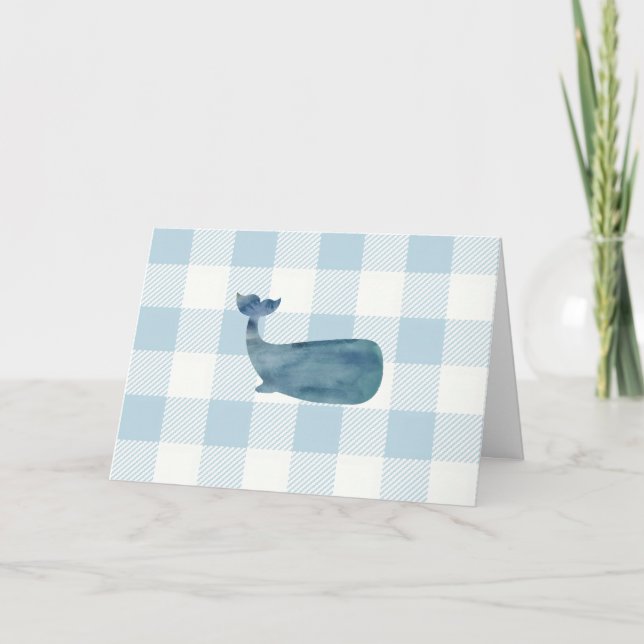 Nautical Whale Blue Gingham Pattern Card (Front)