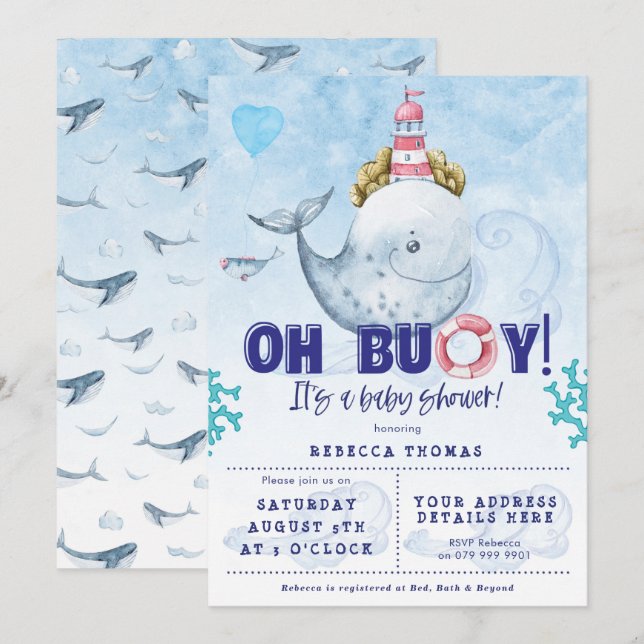 nautical whale boy baby shower invitation (Front/Back)