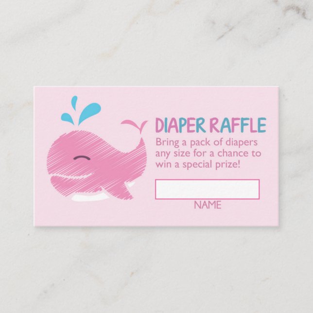 Nautical Whale Diaper Raffle Ticket (girl) Enclosure Card (Front)