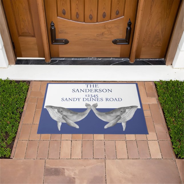Nautical Whale  Gray  Blue and White Doormat (Outdoor)