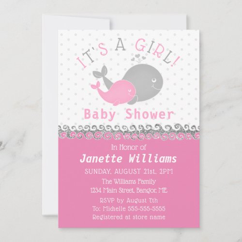 Nautical Whale Its A Girl Baby Shower Invitation