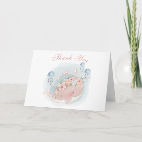 Nautical Whale Jellyfish Girl Baby Shower Thanks Card