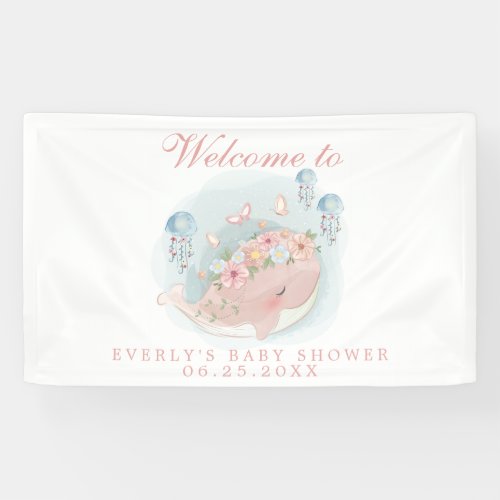 Nautical Whale Jellyfish Girl Baby Shower Welcome Banner