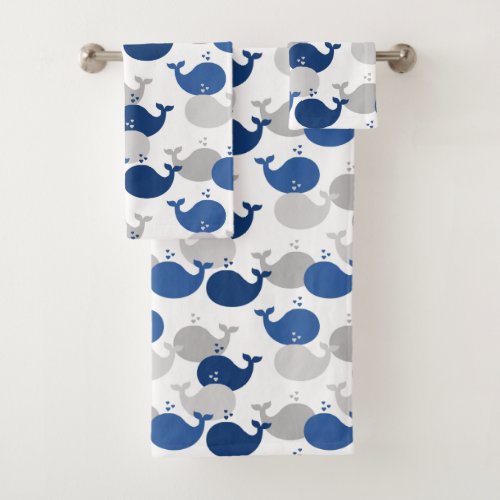 Nautical Whale Navy Blue Bath Towel Set