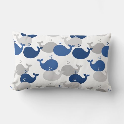 Nautical Whale Navy Blue Gray Baby Boy Nursery Lumbar Pillow