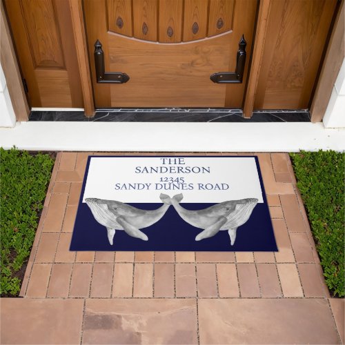 Nautical Whale Navy Gray Blue and White Doormat