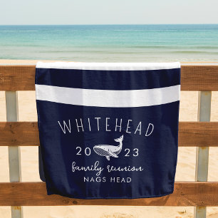 Nautical Whale Navy Monogram Beach Towel