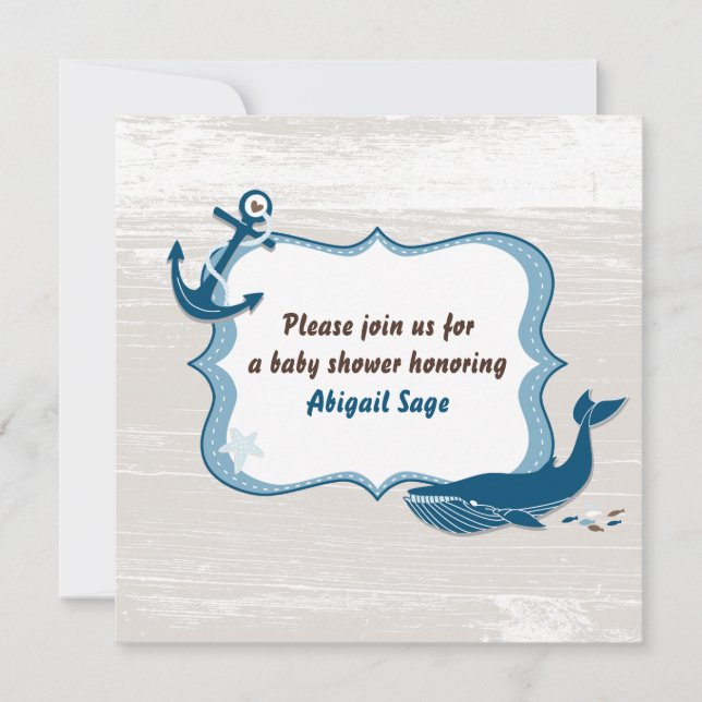 Nautical Whale Ocean Baby Shower Invitation - Boys (Front)