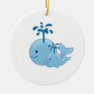 Nautical Whale Ornament, Cute Mom/Baby Whale Ceramic Ornament