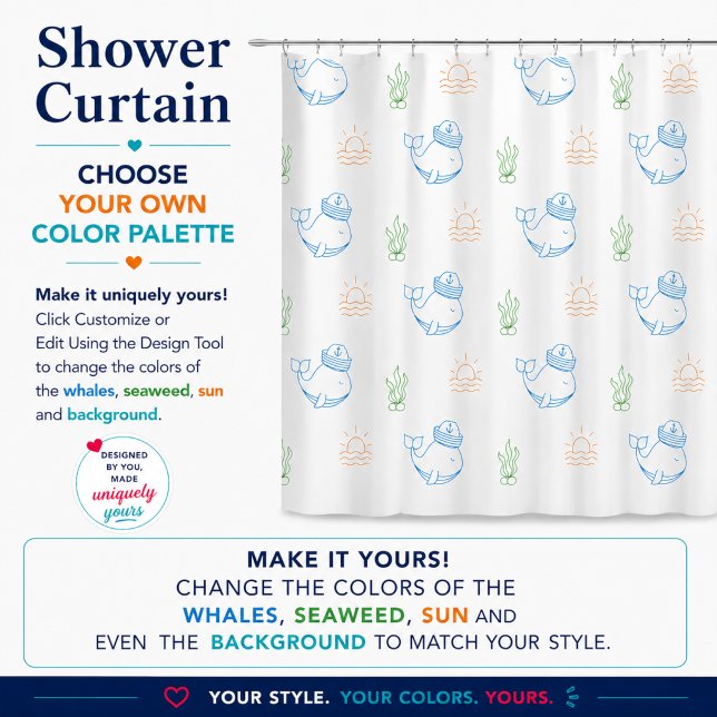 Nautical Whale Pattern Shower Curtain (Creator Uploaded)