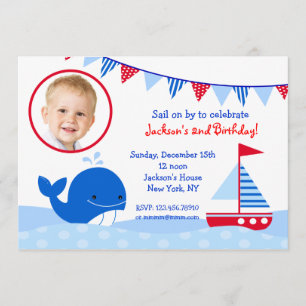 Nautical Whale Photo Birthday Party Invitations
