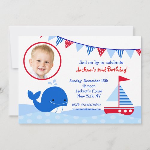 Nautical Whale Photo Birthday Party Invitations