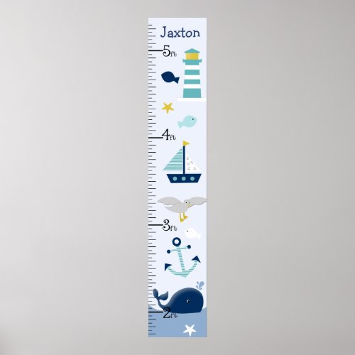 Nautical Whale Sailboat Growth Chart Keep at 8x44