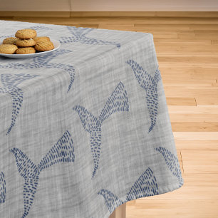 Nautical Whale Tail Line Art Tablecloth