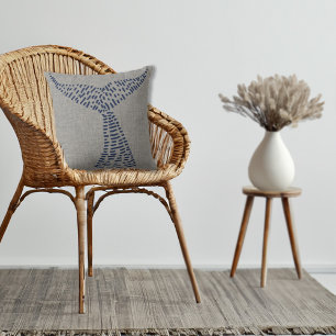 Nautical Whale Tail Line Art Throw Pillow