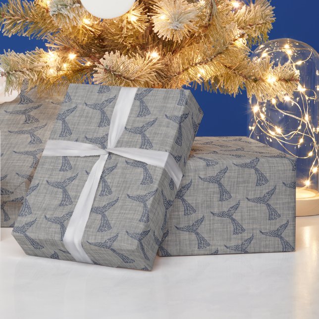 Nautical Whale Tail Line Art Wrapping Paper (Holidays)
