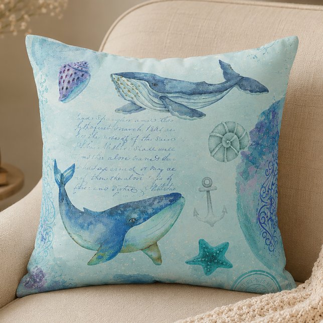 Nautical Whale Throw Pillow (Whale Throw Pillow)