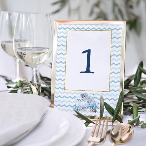 Nautical Whale Under the Sea Baby Shower Birthday Table Number